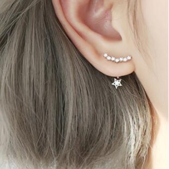 NEW 925 Sterling Silver Diamond Star Earrings A - Picture 1 of 9